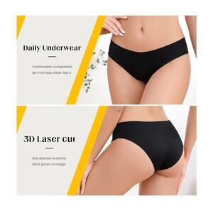 Yogacraft Seemless Black Lasercut Panties Underwear Pack of 6 Size Medium NWT